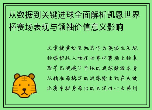 从数据到关键进球全面解析凯恩世界杯赛场表现与领袖价值意义影响